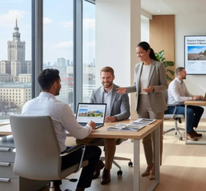 Zespół Biura podróży XO Warszawa podczas wspólnej pracy nad ofertami wyjazdów