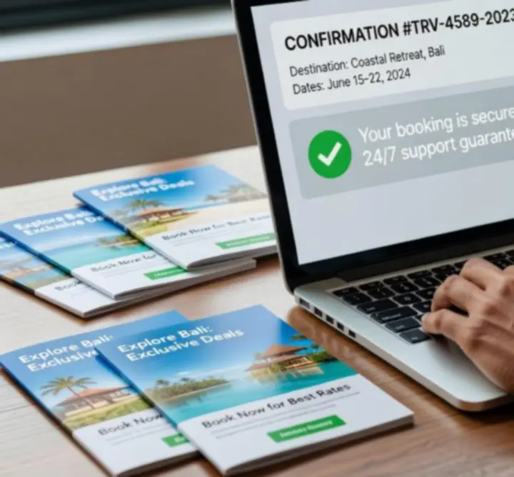 Proces rezerwacji wycieczki realizowany online na laptopie z widocznymi szczegółami podróży