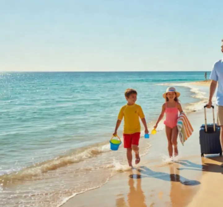 Rodzina odpoczywająca na plaży podczas wakacyjnego wyjazdu